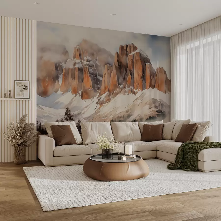 wall murals Snowy valley at the foot of the Dolomites mountain watercolor w00945