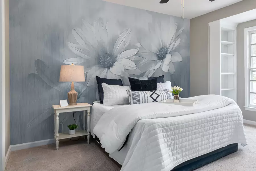 wall murals large flowers on a textured wall in blue color w01374v1