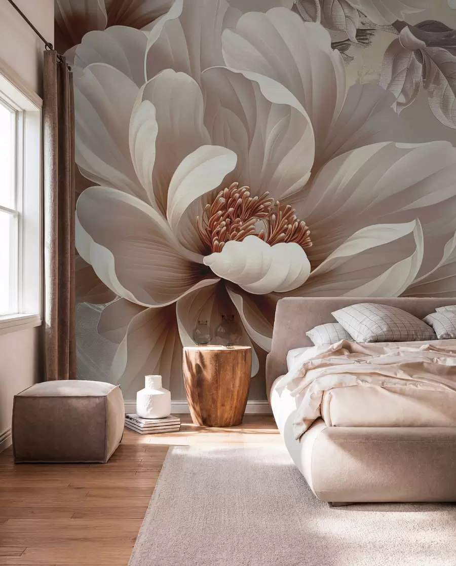 wall murals Large pink flower on a grunge wall w08181