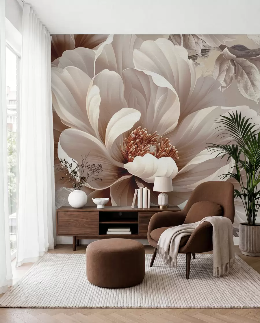 wall murals Large pink flower on a grunge wall w08181