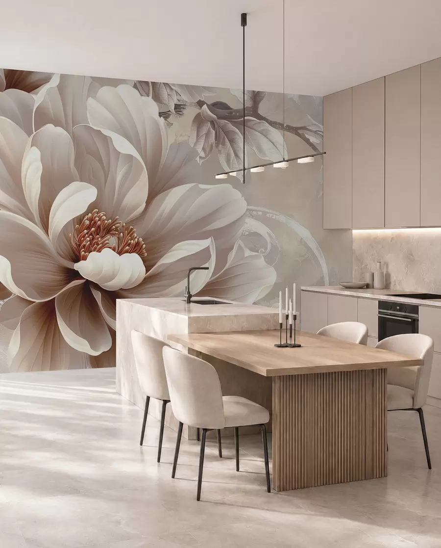 wall murals Large pink flower on a grunge wall w08181