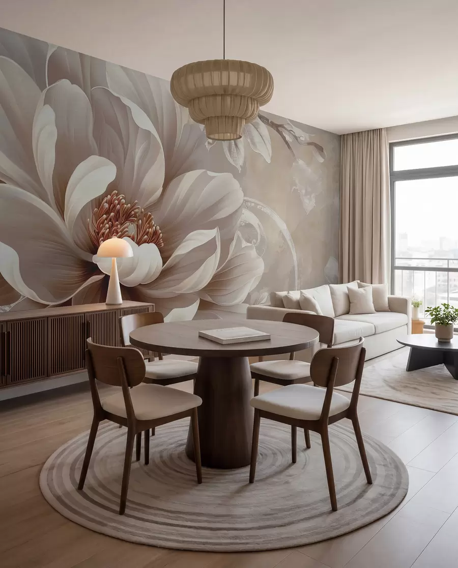 wall murals Large pink flower on a grunge wall w08181