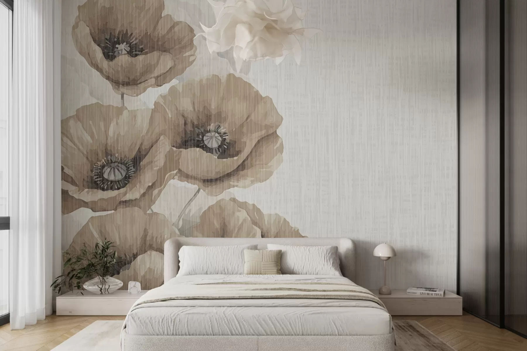 wall murals large brown poppies on a light background w01400