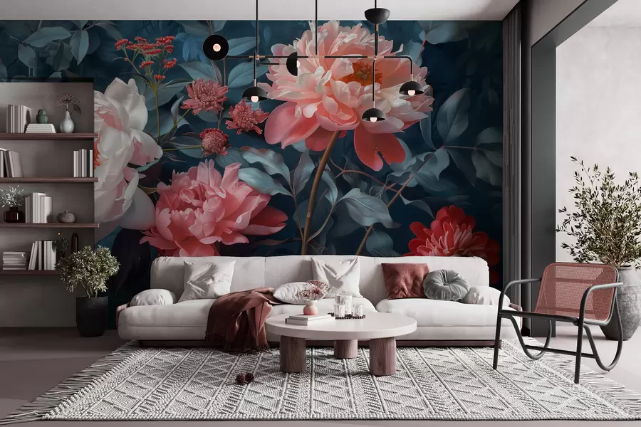 wall murals Midnight peony flowers w01392