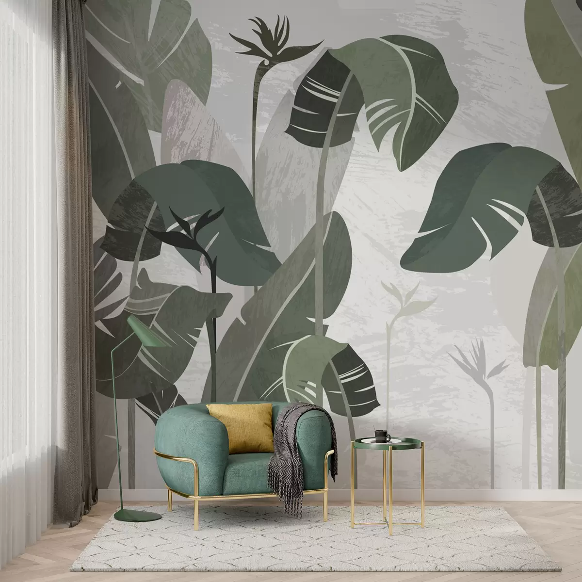 wall murals Green fern leaves on a white background w08180