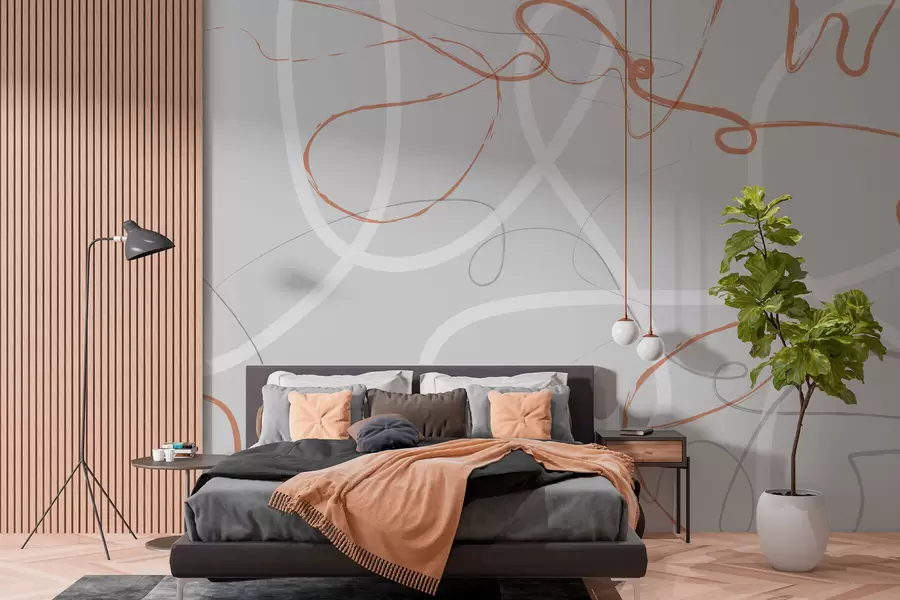 wall murals Abstract orange lines on a gray background w01455