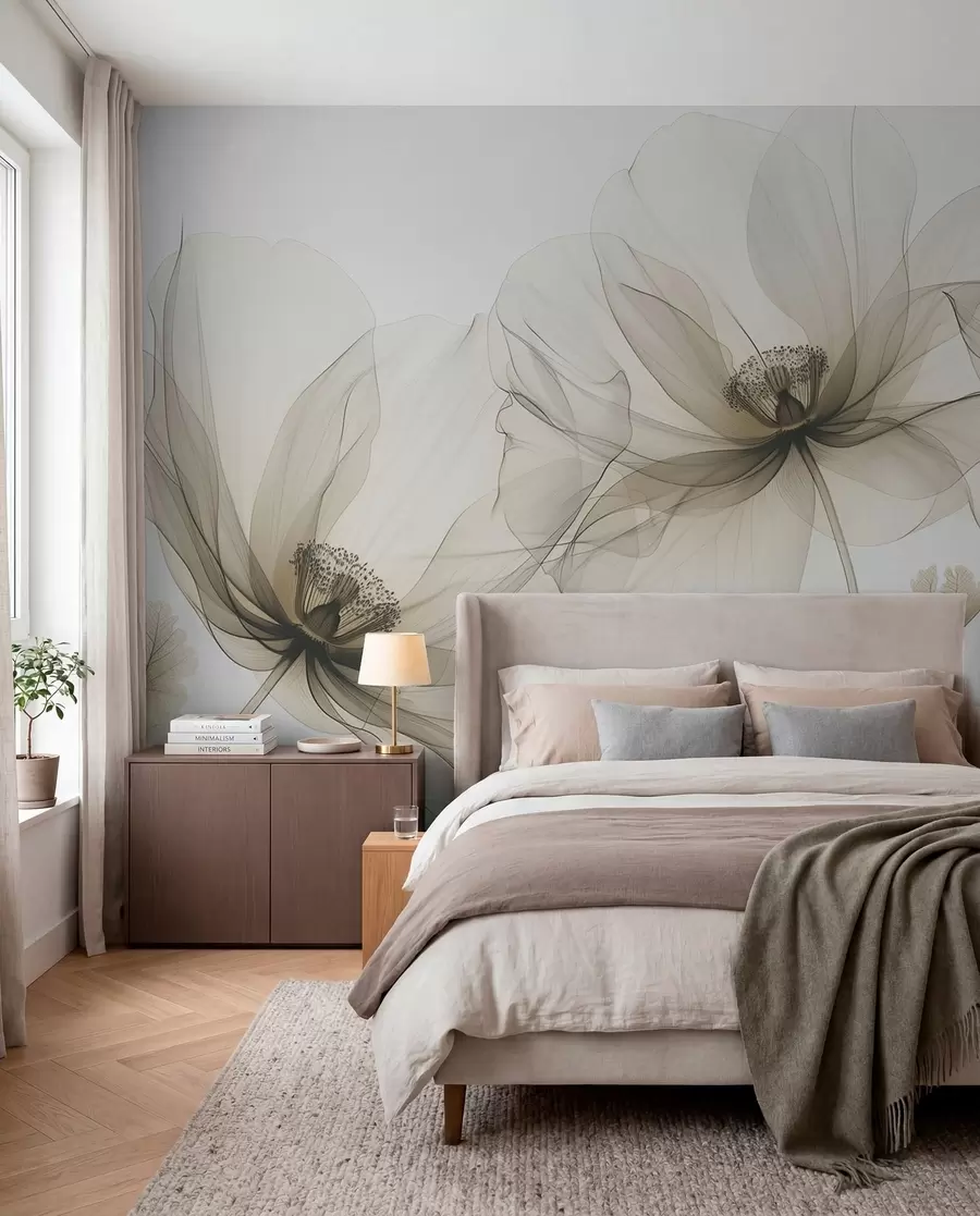 wall murals Brown transparent flower in X-ray style on white background Minimalistic monochrome botanical design w01482v2