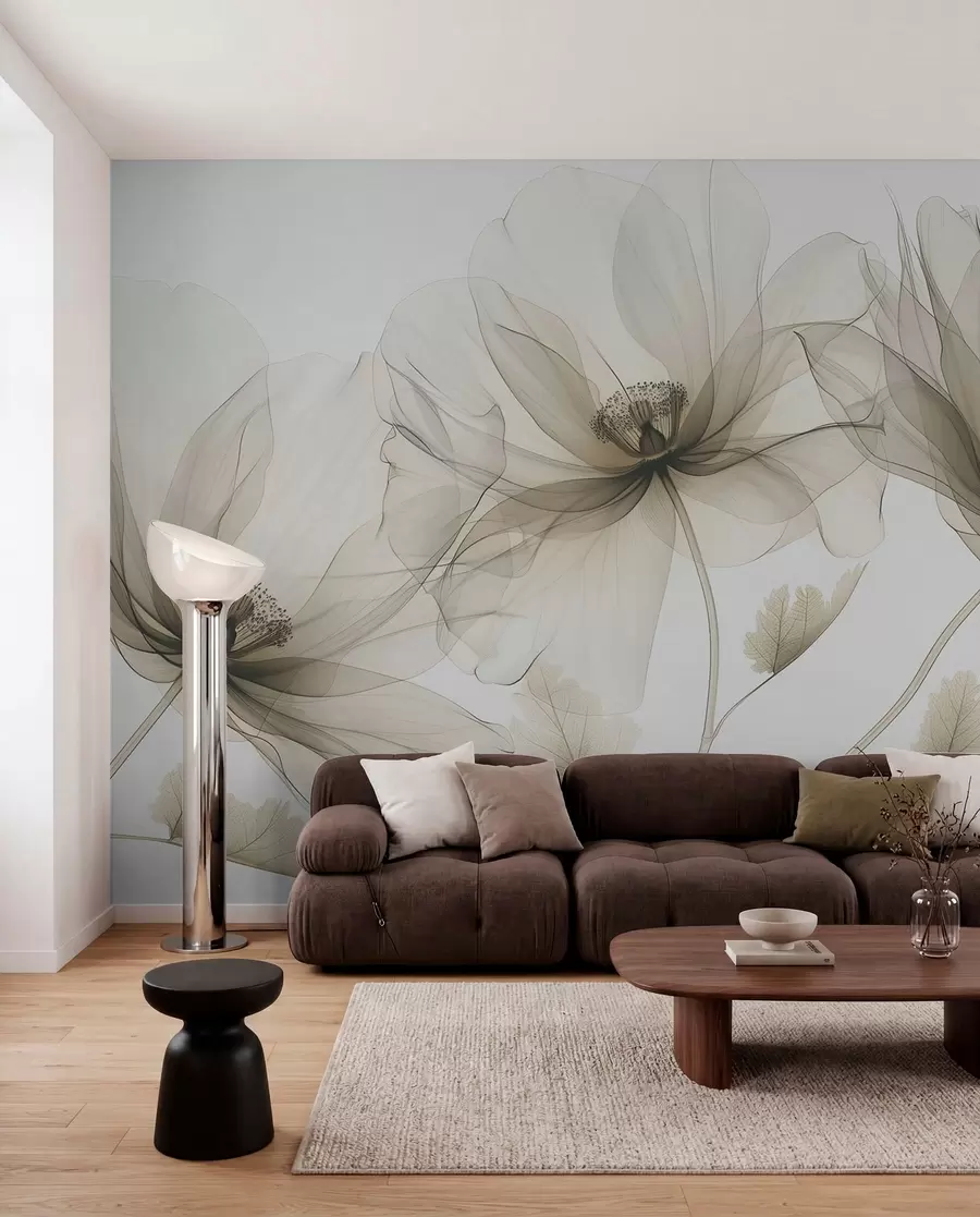 wall murals Brown transparent flower in X-ray style on white background Minimalistic monochrome botanical design w01482v2
