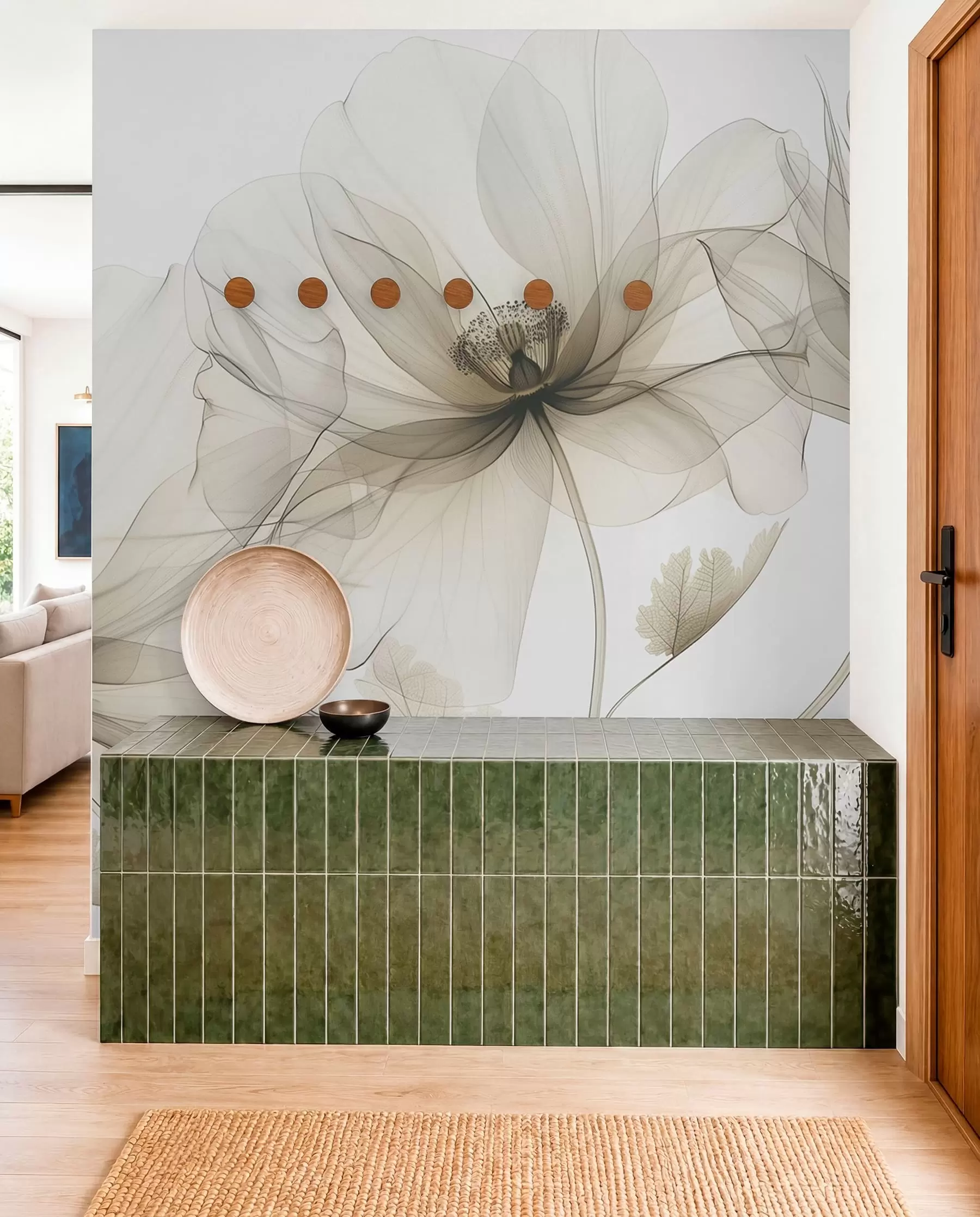 wall murals Brown transparent flower in X-ray style on white background Minimalistic monochrome botanical design w01482v2