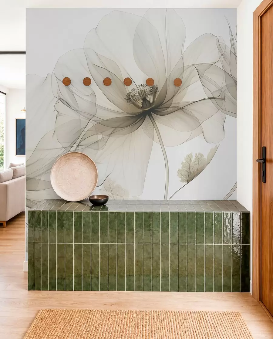 wall murals Brown transparent flower in X-ray style on white background Minimalistic monochrome botanical design w01482v2