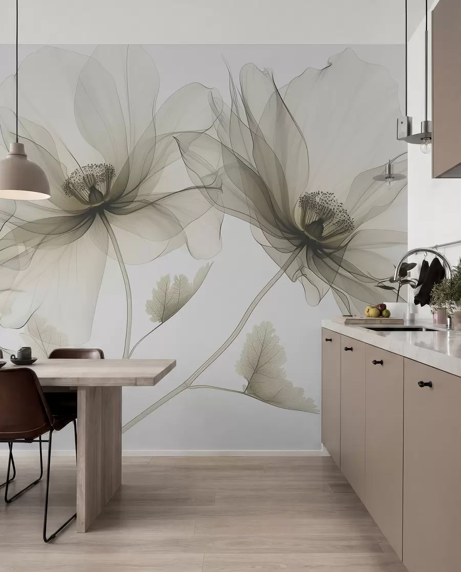 wall murals Brown transparent flower in X-ray style on white background Minimalistic monochrome botanical design w01482v2