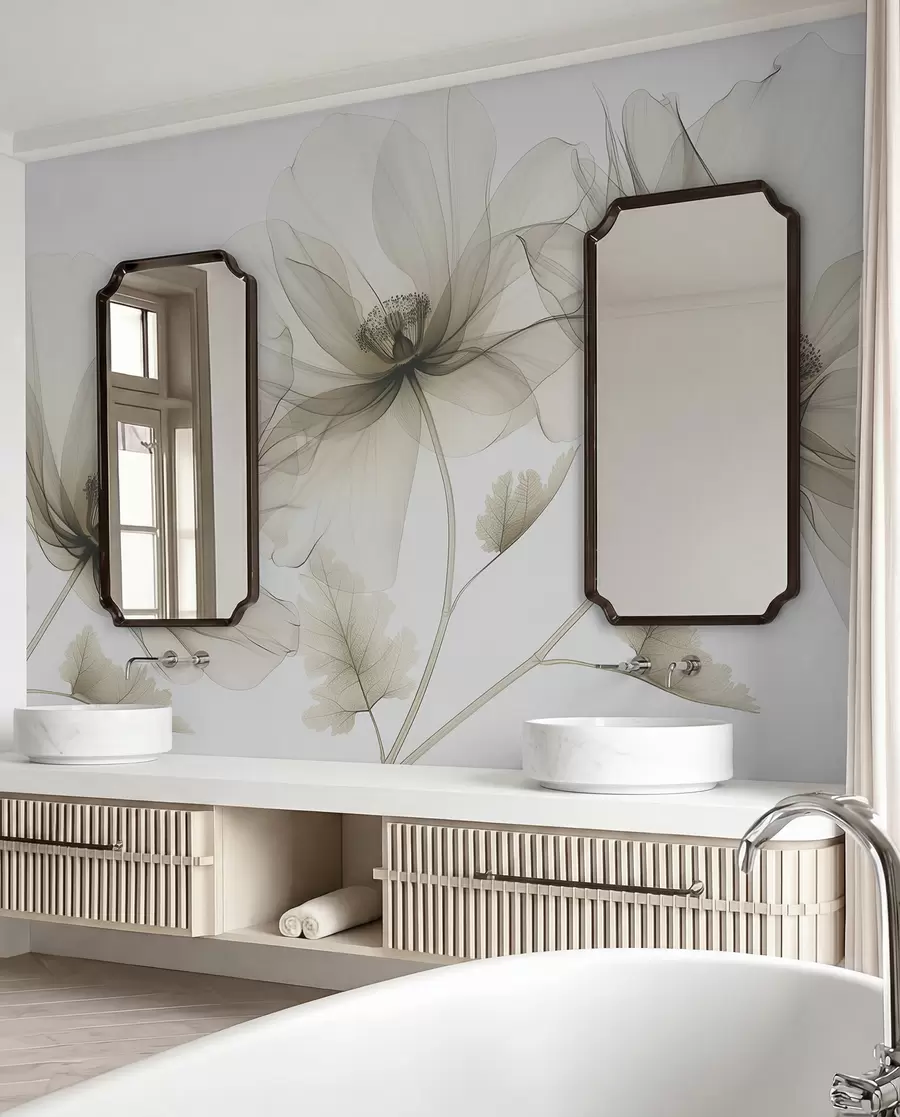 wall murals Brown transparent flower in X-ray style on white background Minimalistic monochrome botanical design w01482v2