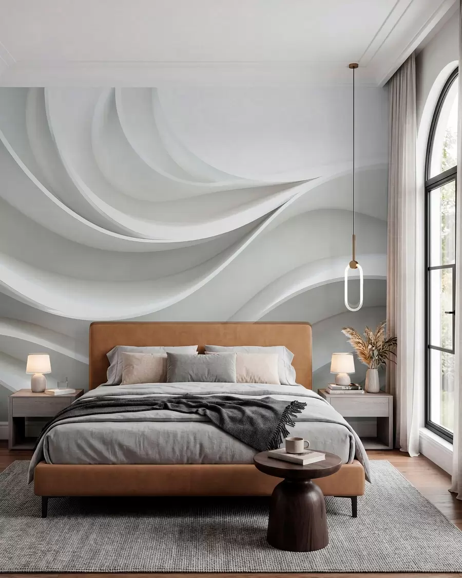 wall murals White 3d volumetric abstract wave shape w01471