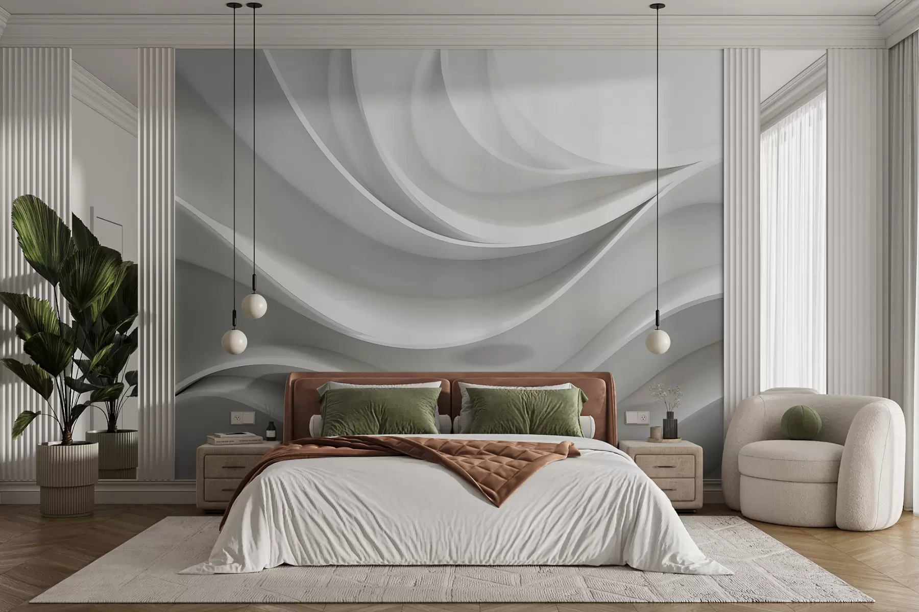 wall murals White 3d volumetric abstract wave shape w01471