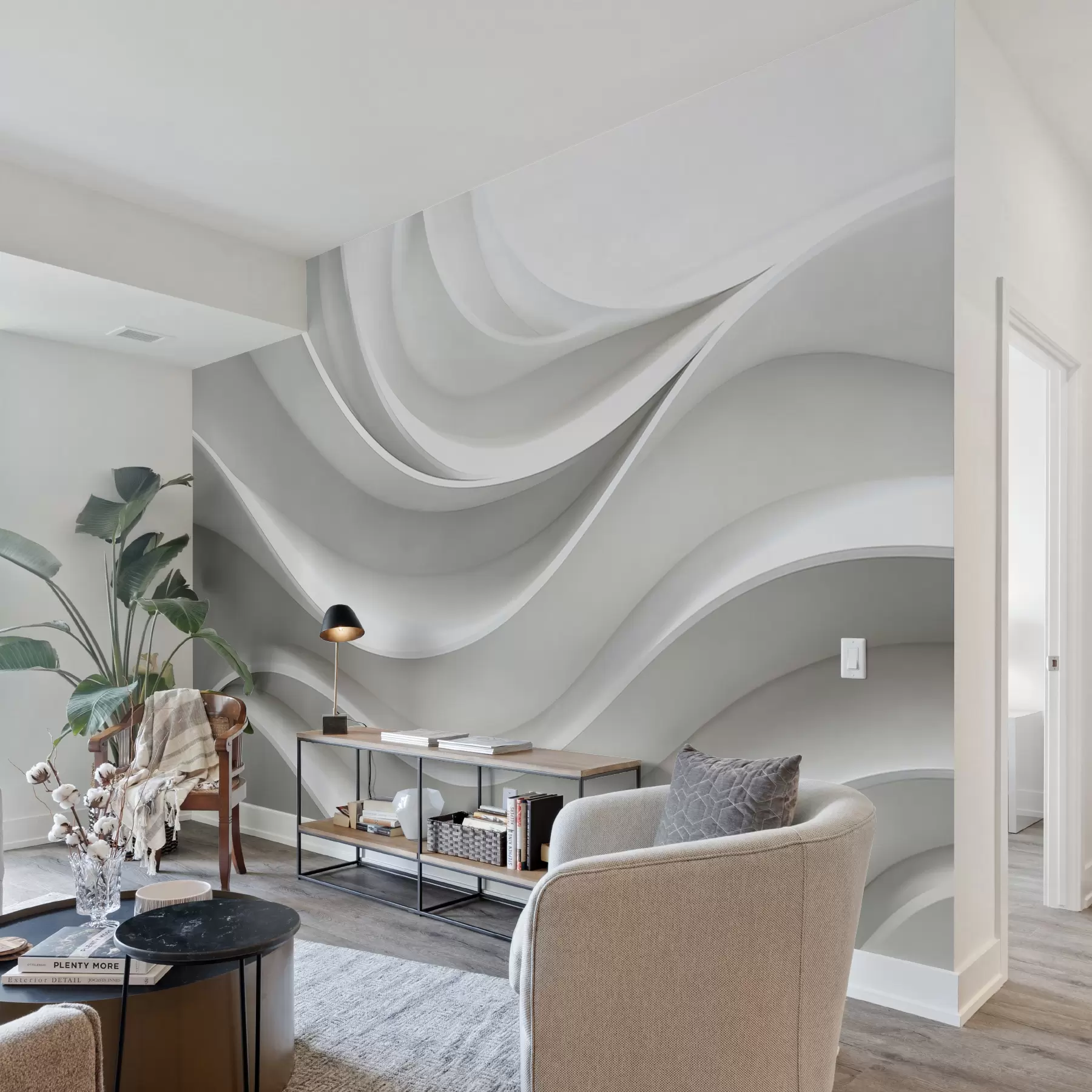 wall murals White 3d volumetric abstract wave shape w01471