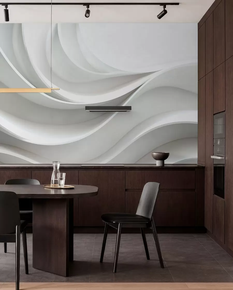 wall murals White 3d volumetric abstract wave shape w01471