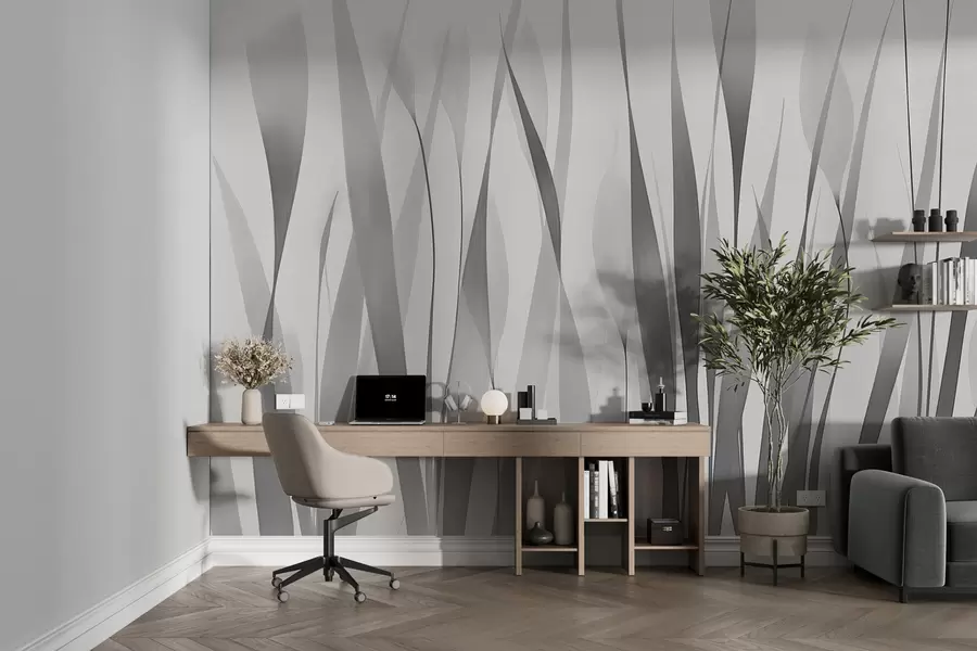 wall murals Translucent leaves in gray tones w01018v3