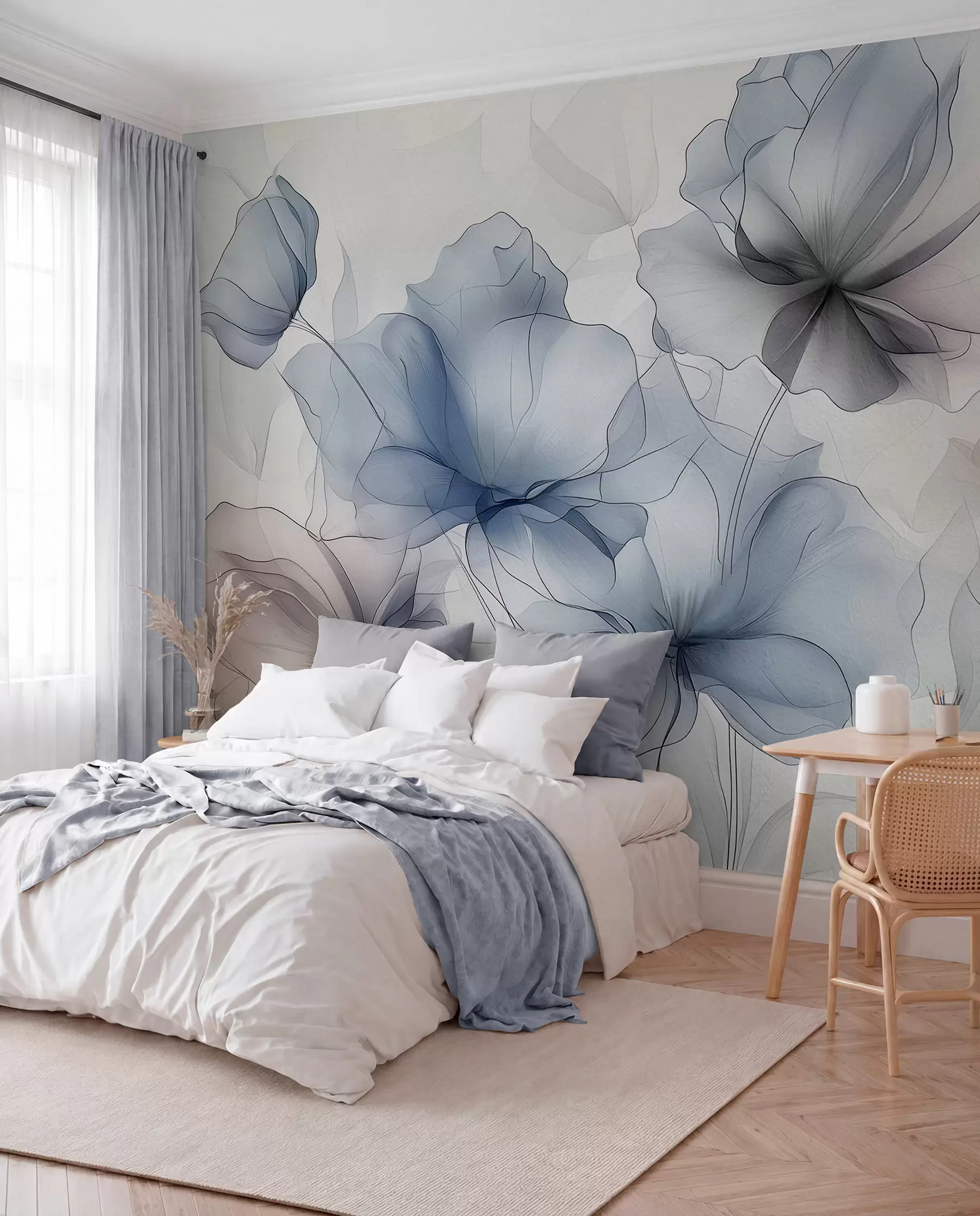 wall murals Abstract flowers on a concrete wall w01037