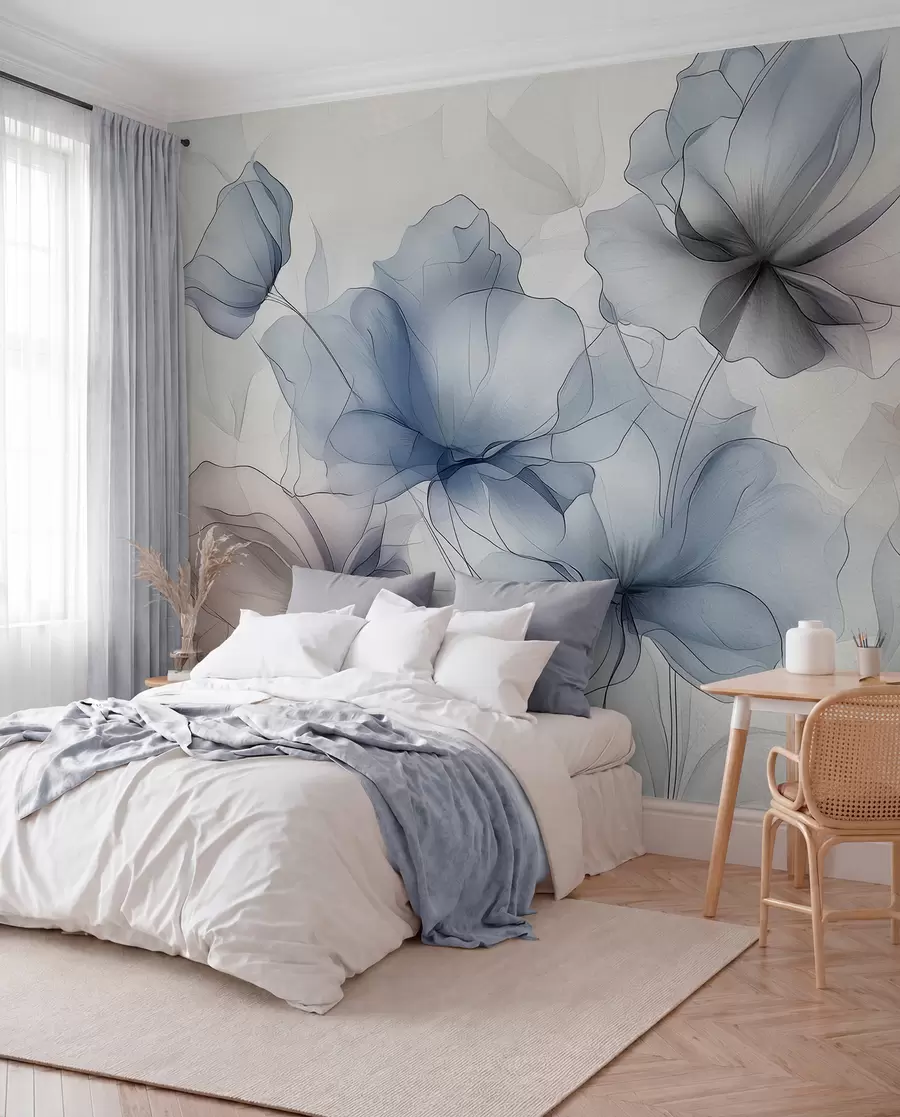 wall murals Abstract flowers on a concrete wall w01037