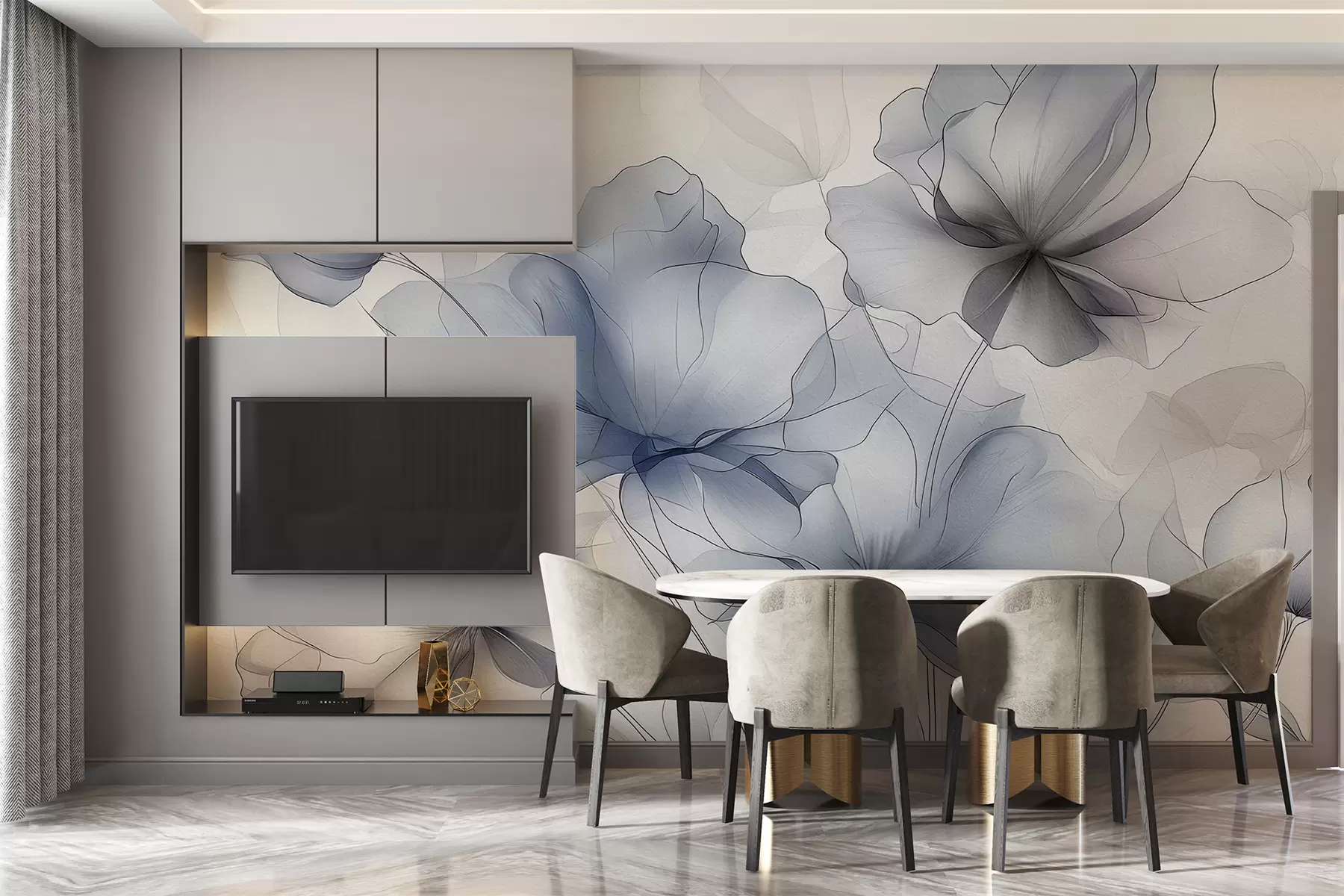 wall murals Abstract flowers on a concrete wall w01037