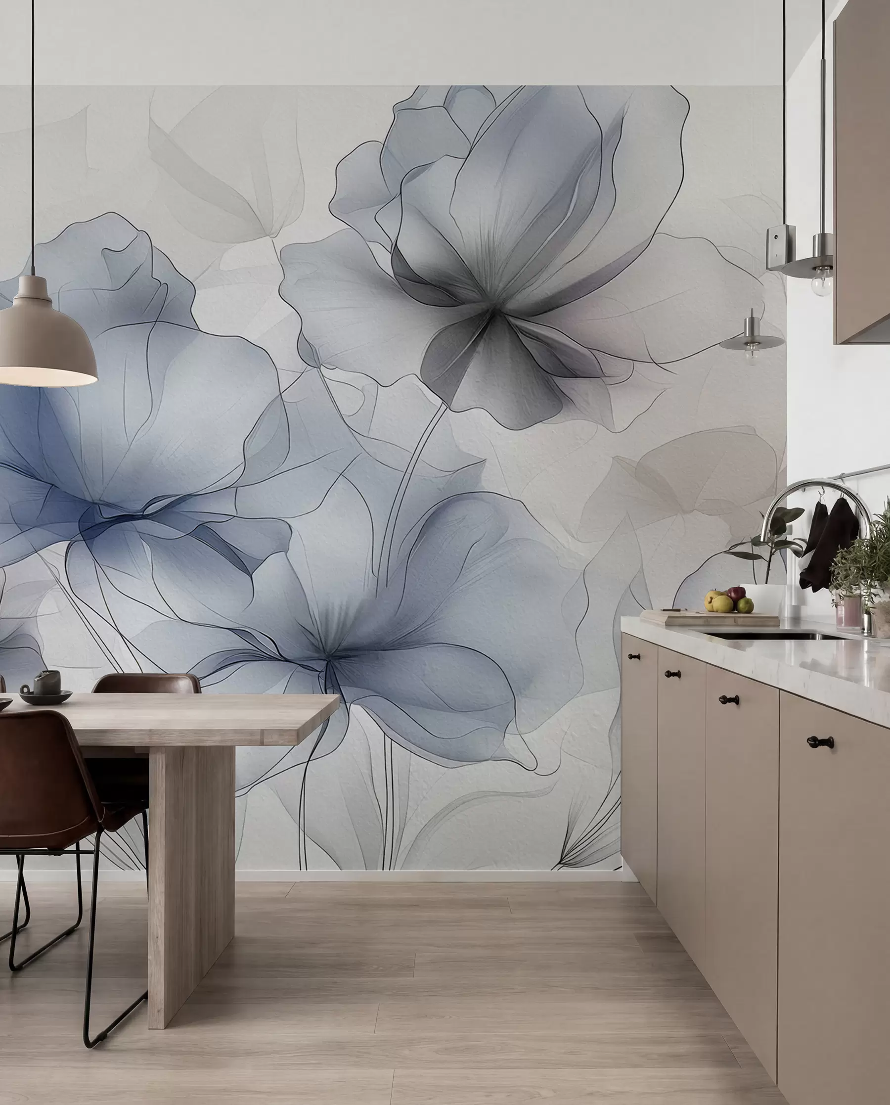wall murals Abstract flowers on a concrete wall w01037