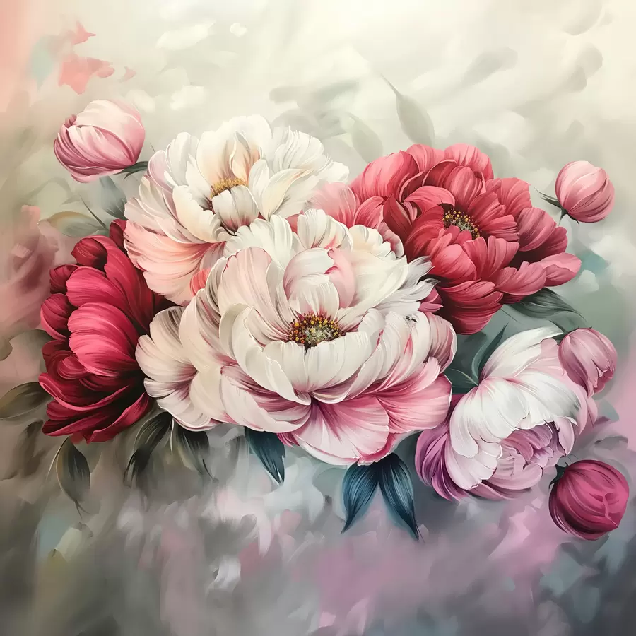 wall murals A large bouquet of peonies w01038
