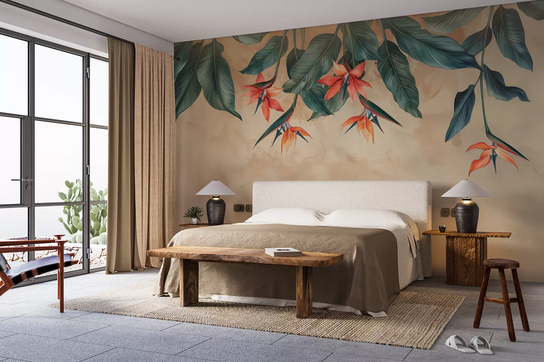 wall murals Tropical bloom on beige watercolor background w01485