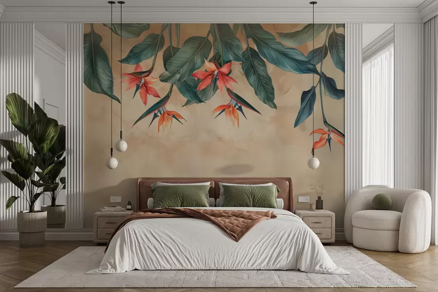 wall murals Tropical bloom on beige watercolor background w01485