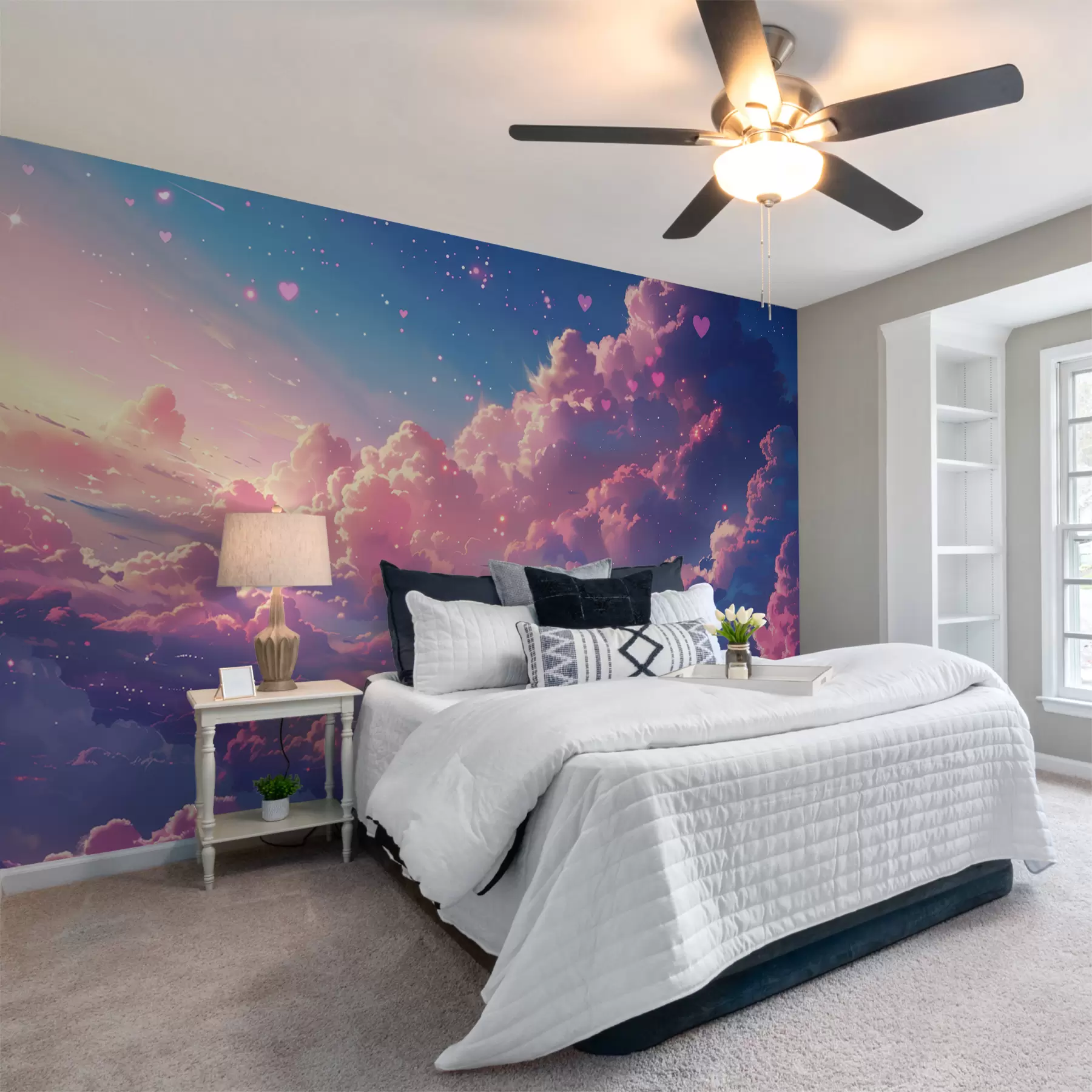 wall murals Magical sky with hearts w01487
