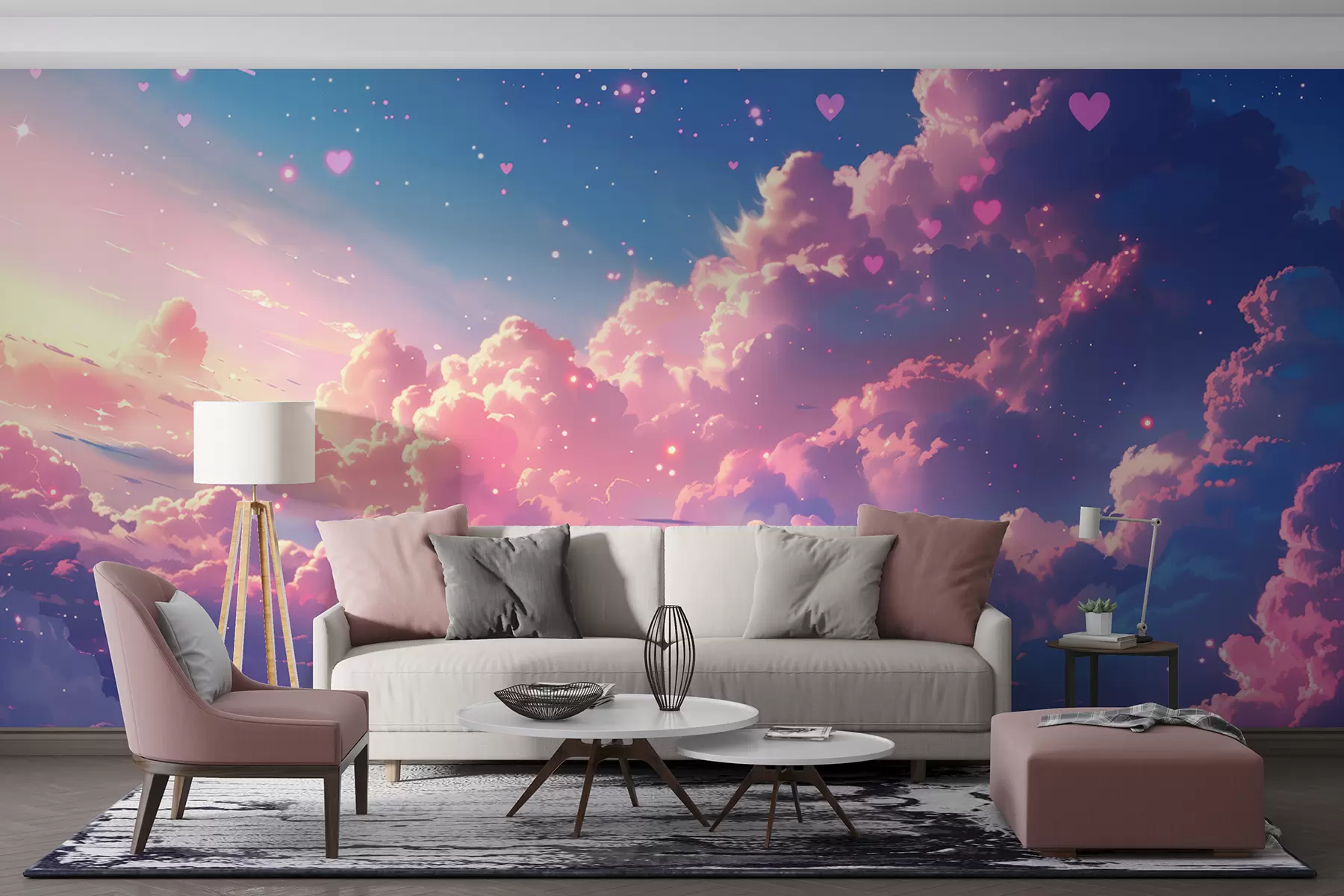 wall murals Magical sky with hearts w01487