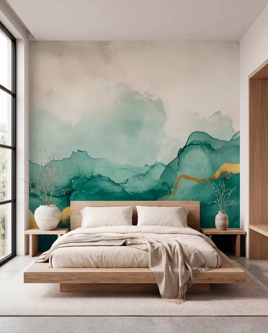 wall murals Vintage emerald watercolor composition w01362v1