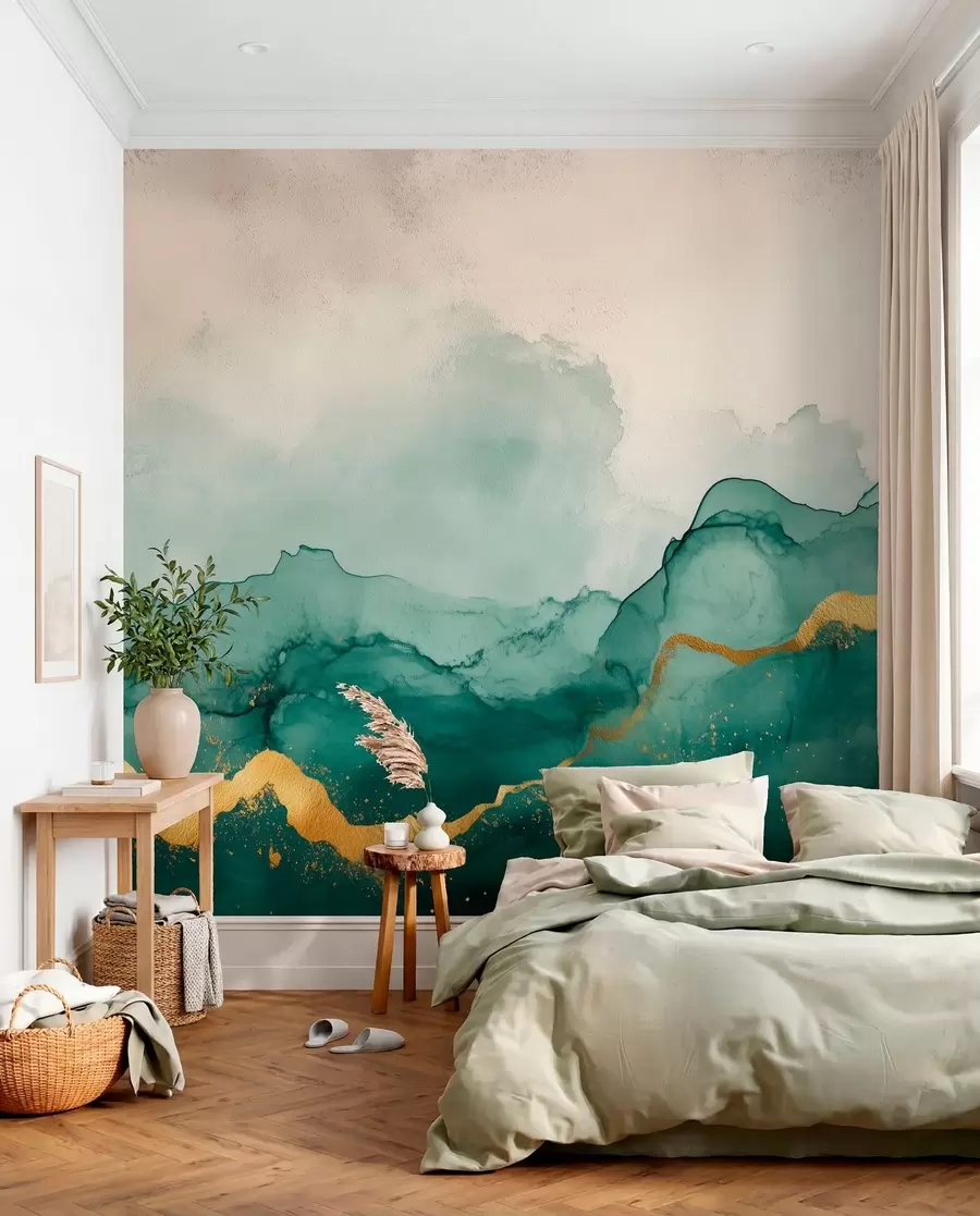 wall murals Vintage emerald watercolor composition w01362v1