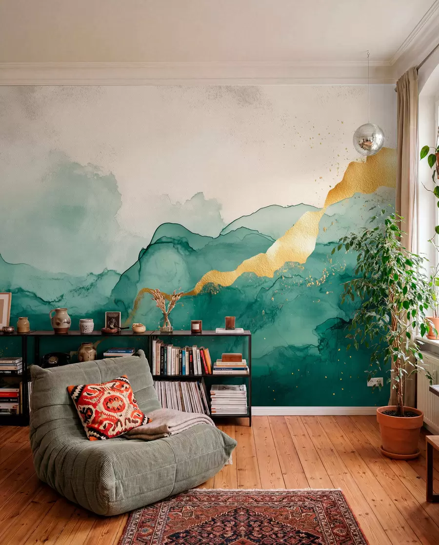 wall murals Vintage emerald watercolor composition w01362v1