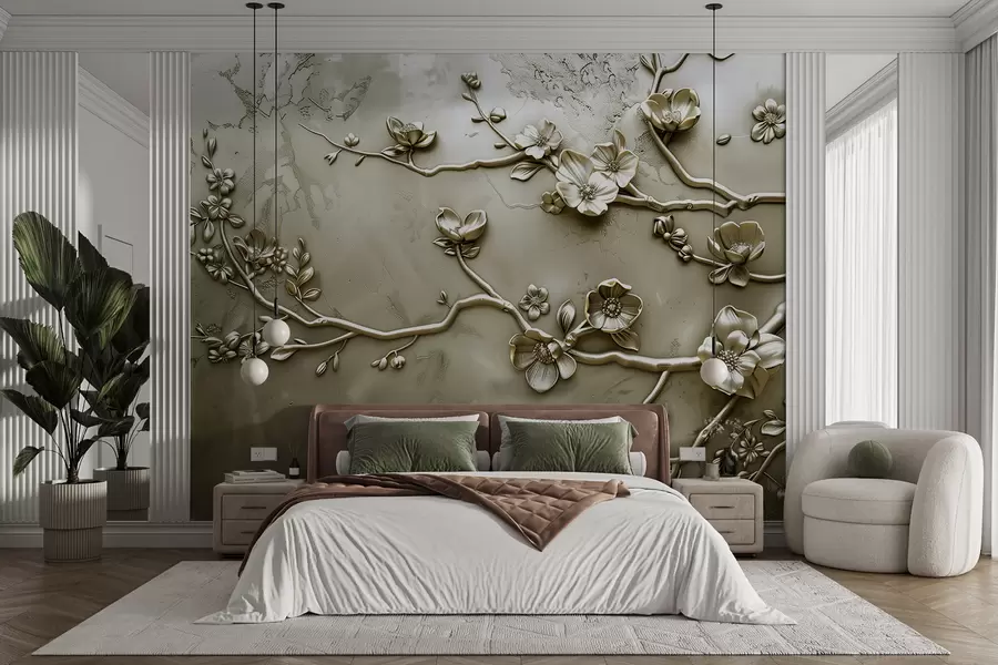 wall murals relief of flowers and plants on the surface w01432v1