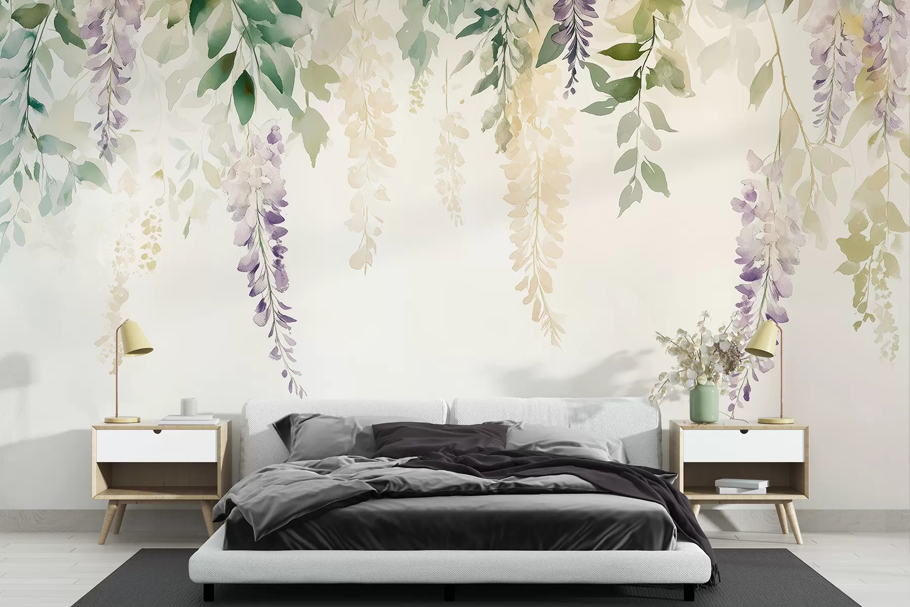wall murals Wisteria flower ornament, floral, watercolor, natural colors w01545