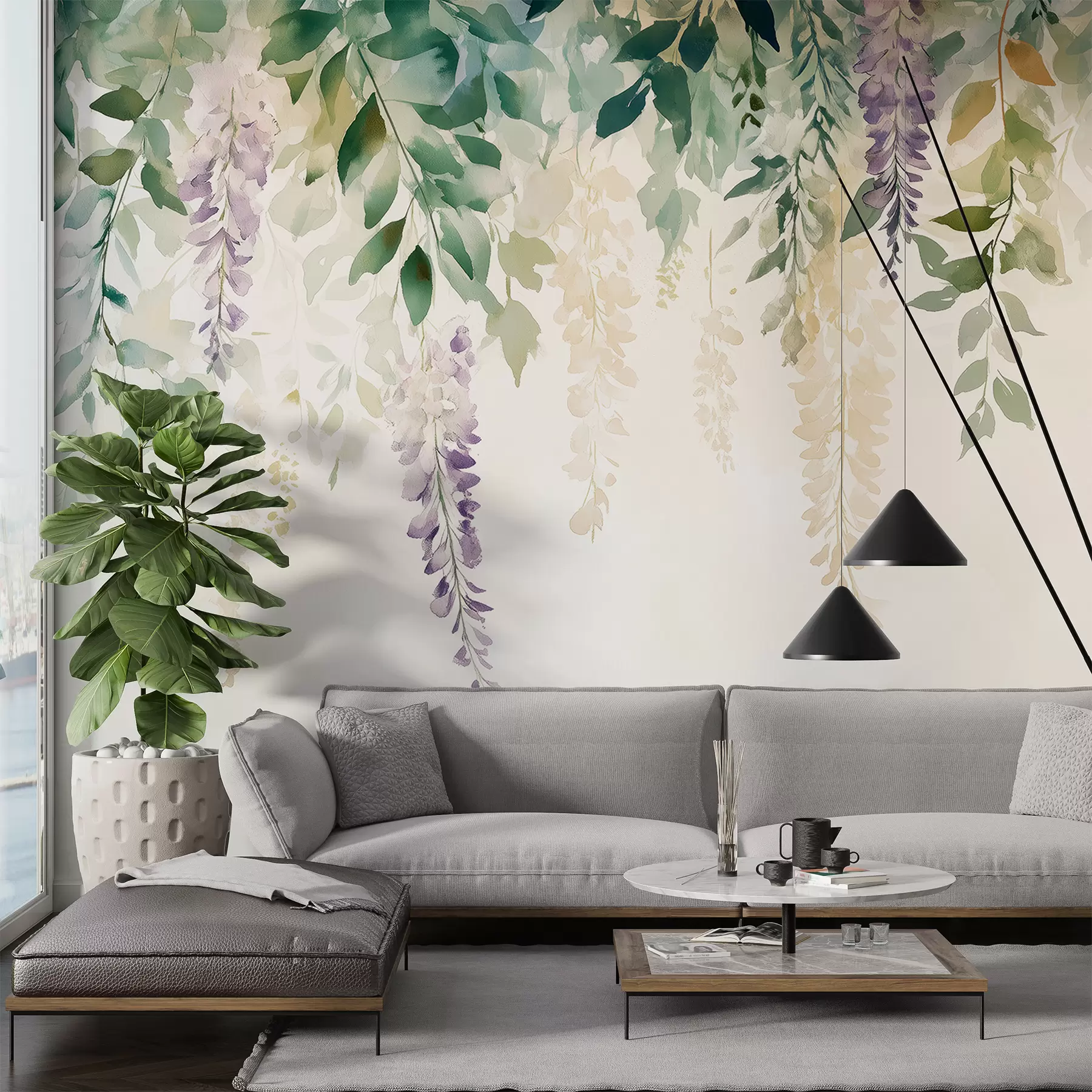 wall murals Wisteria flower ornament, floral, watercolor, natural colors w01545