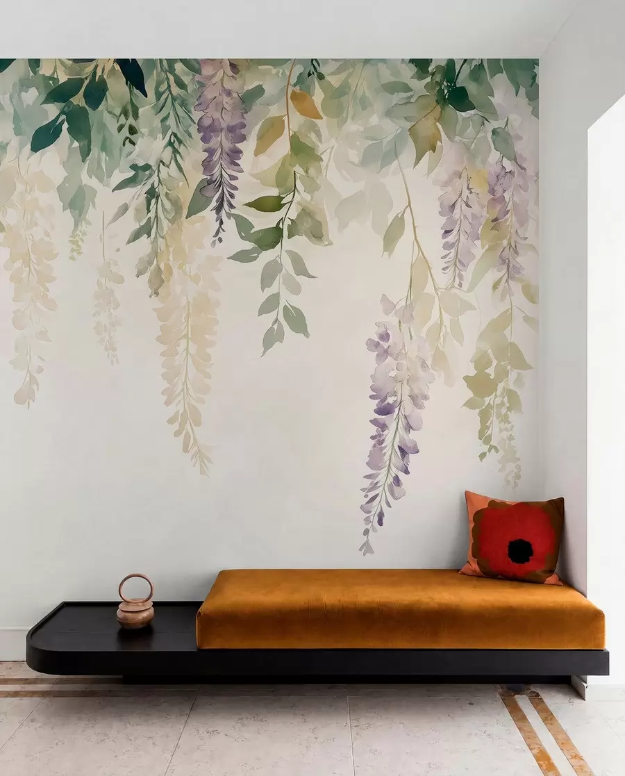 wall murals Wisteria flower ornament, floral, watercolor, natural colors w01545