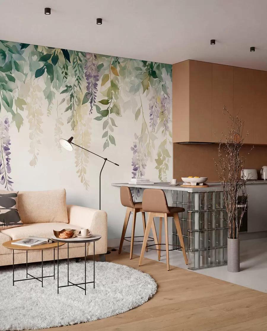 wall murals Wisteria flower ornament, floral, watercolor, natural colors w01545