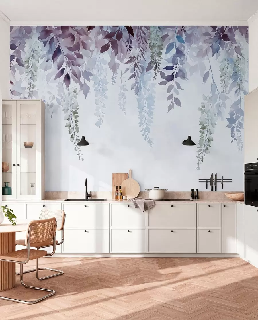 wall murals Wisteria flower ornament, floral, watercolor, blue and purple colors w01545v1
