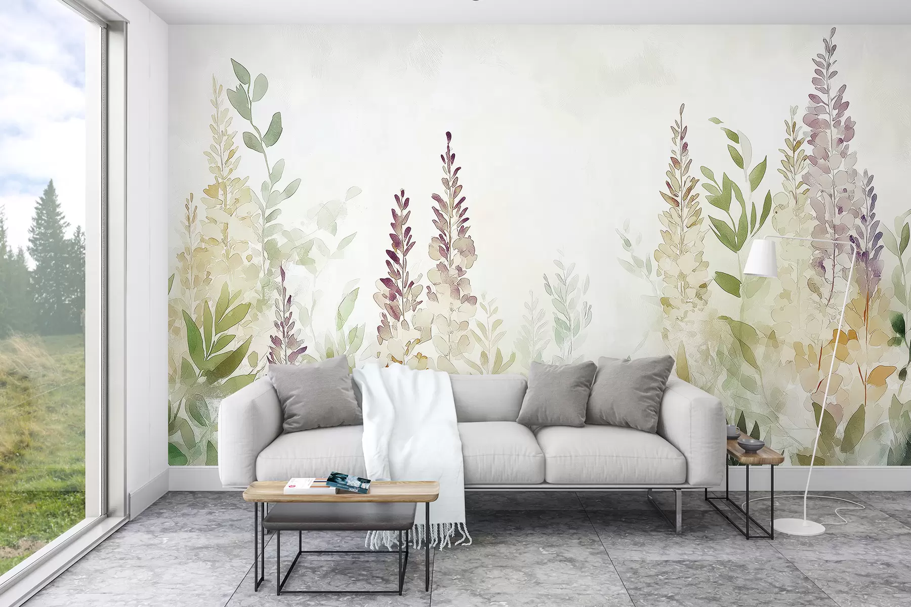 wall murals Watercolor flower garden, floral design, natural colors w01562