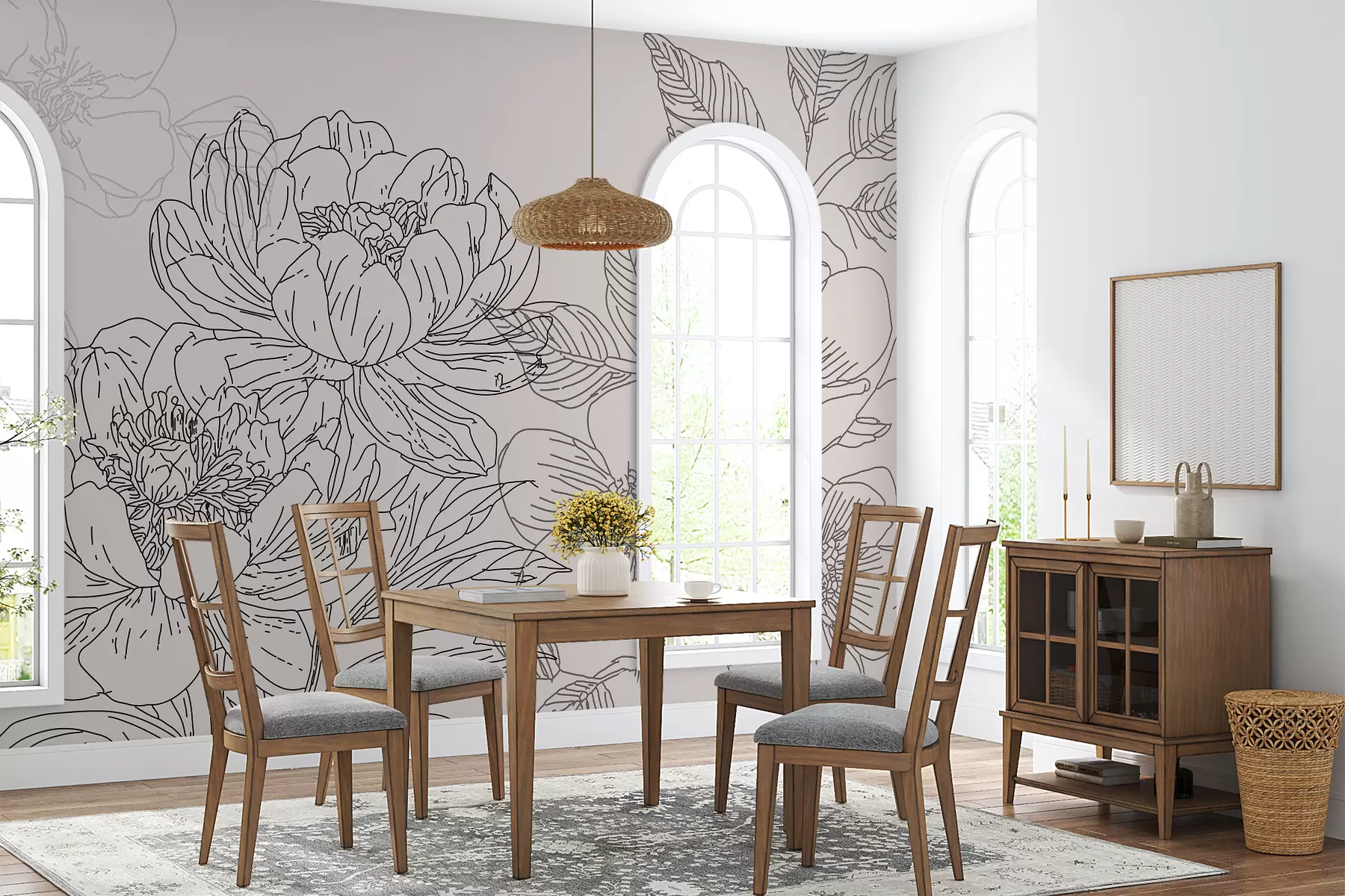 wall murals Linear flowers in black colour w01530v1
