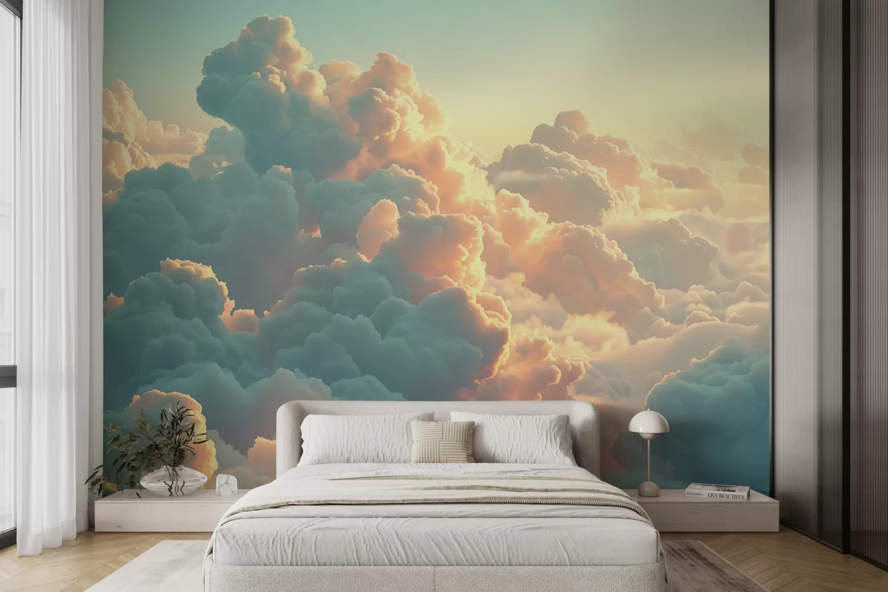 wall murals Bright sky with many clouds in light colors w01543