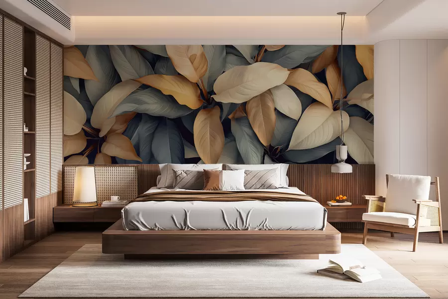 wall murals Tropical plants in pink and beige colors w01586v1