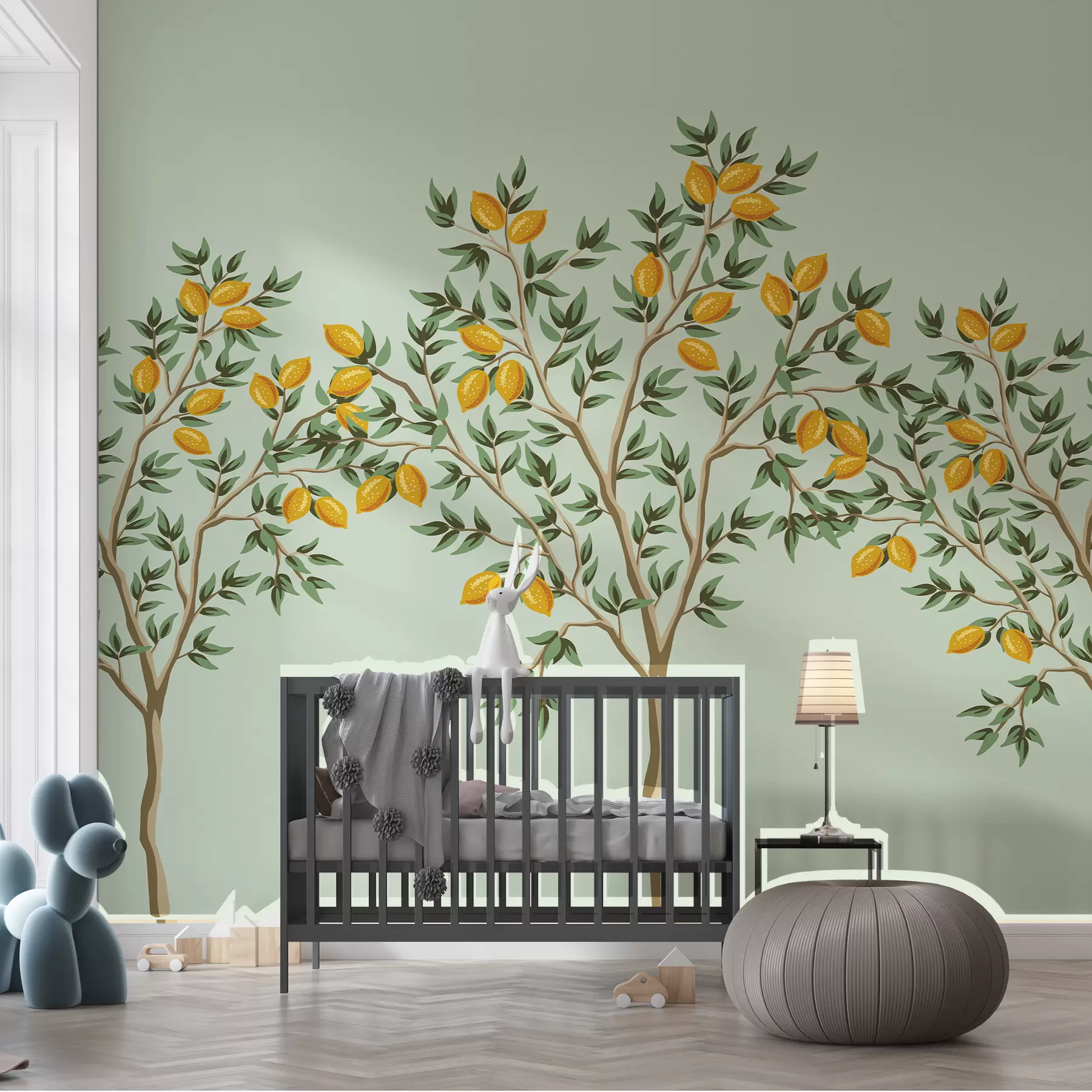 wall murals Lemon tree, green background w01661v2