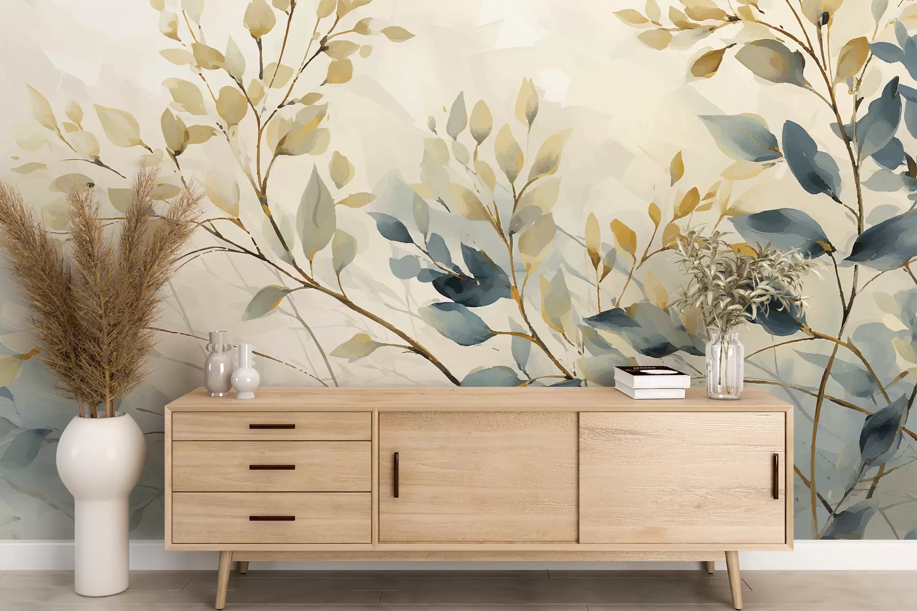 wall murals Watercolour, leaves, tall foliage w01667