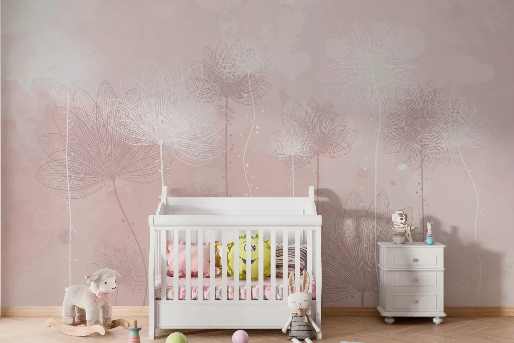 wall murals Delicate flowers on a delicate pink background w01645v3