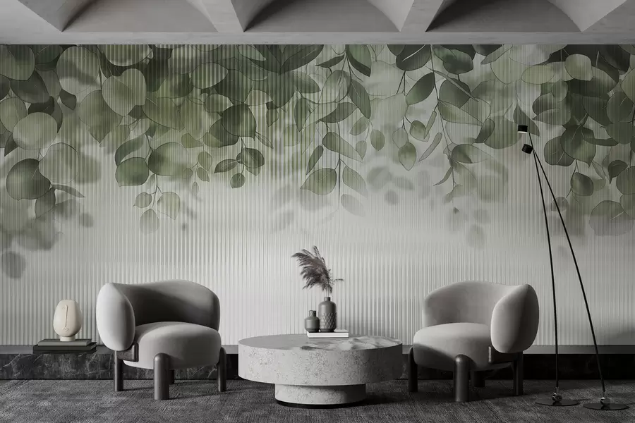 wall murals eucalyptus leaves behind the glass w01677