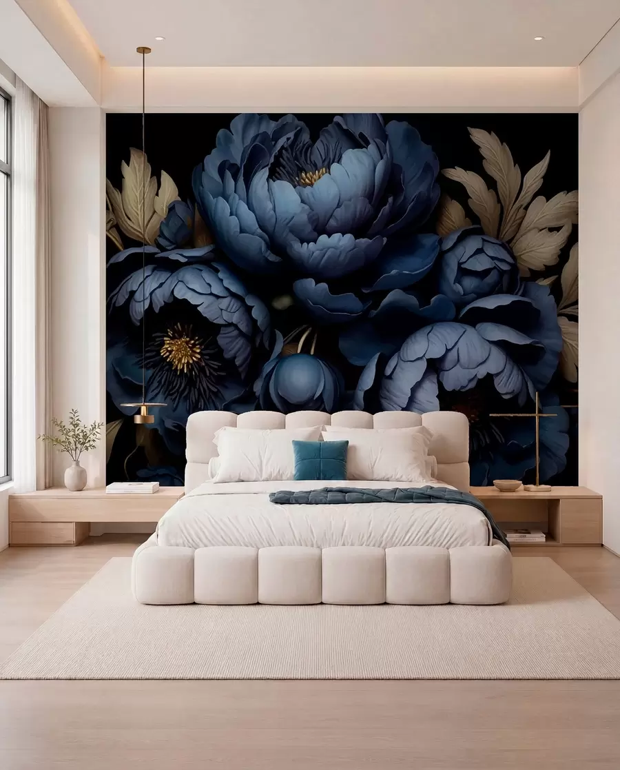 wall murals Blue peonies w01131