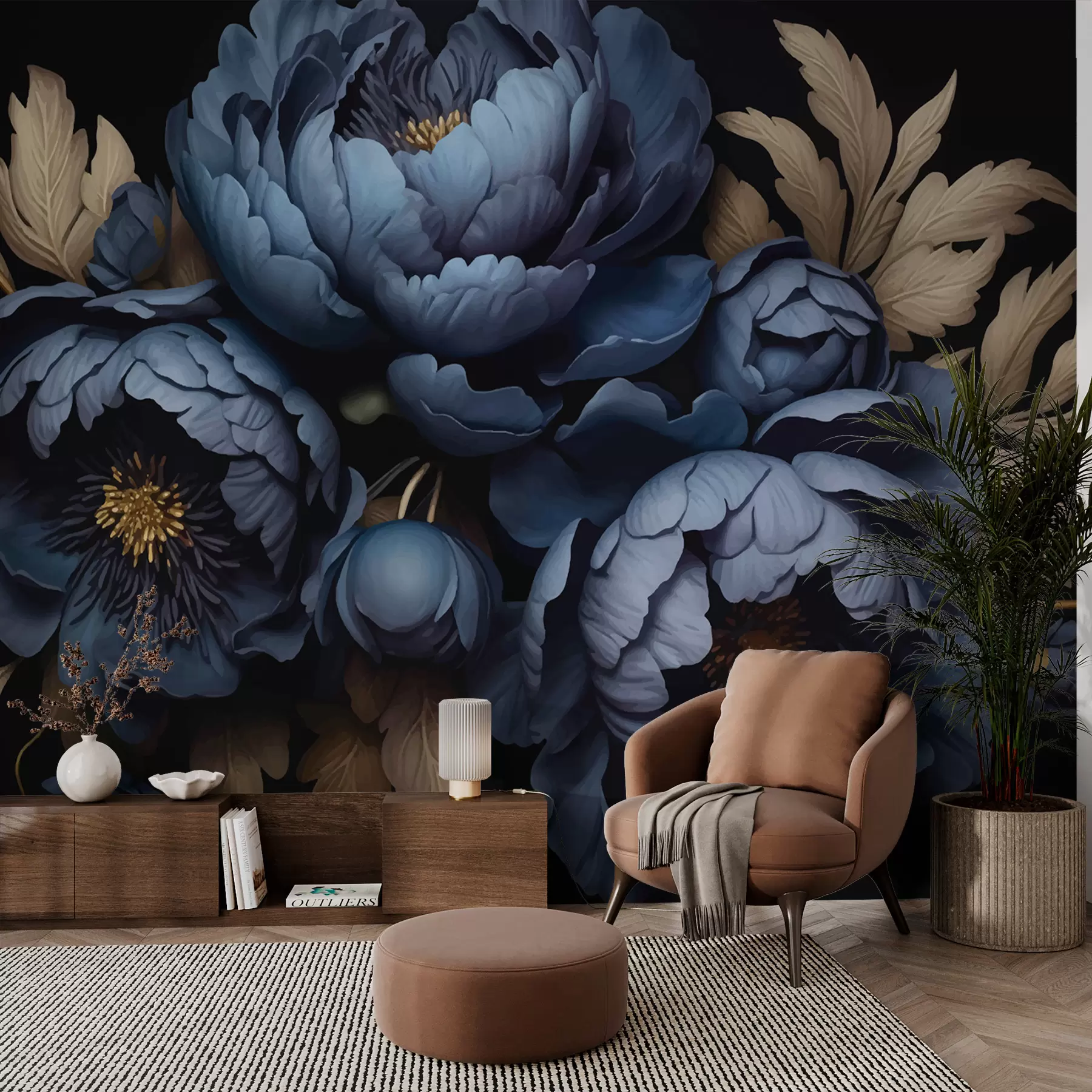 wall murals Blue peonies w01131