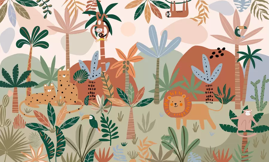 wall murals Funny animals of the tropical jungle zoo w01720